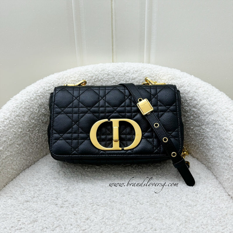 Dior Small Caro Flap Bag in Black Grained Calfskin and GHW