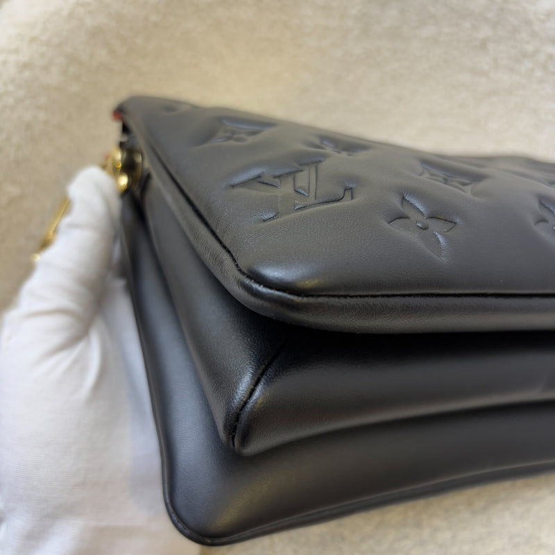 LV Coussin BB Handbag in Black Puffy Embossed Lambskin and GHW (Model: M20574)