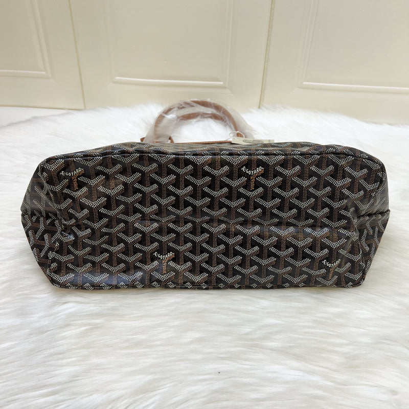 Goyard Saint Louis PM Tote in Black Signature Goyardine Canvas and Brown Trim