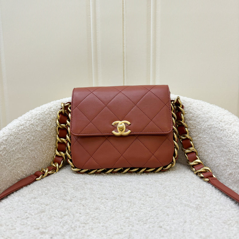 Chanel Seasonal (Runway) Chain Around Flap bag in Terracotta Brown Calfskin and AGHW