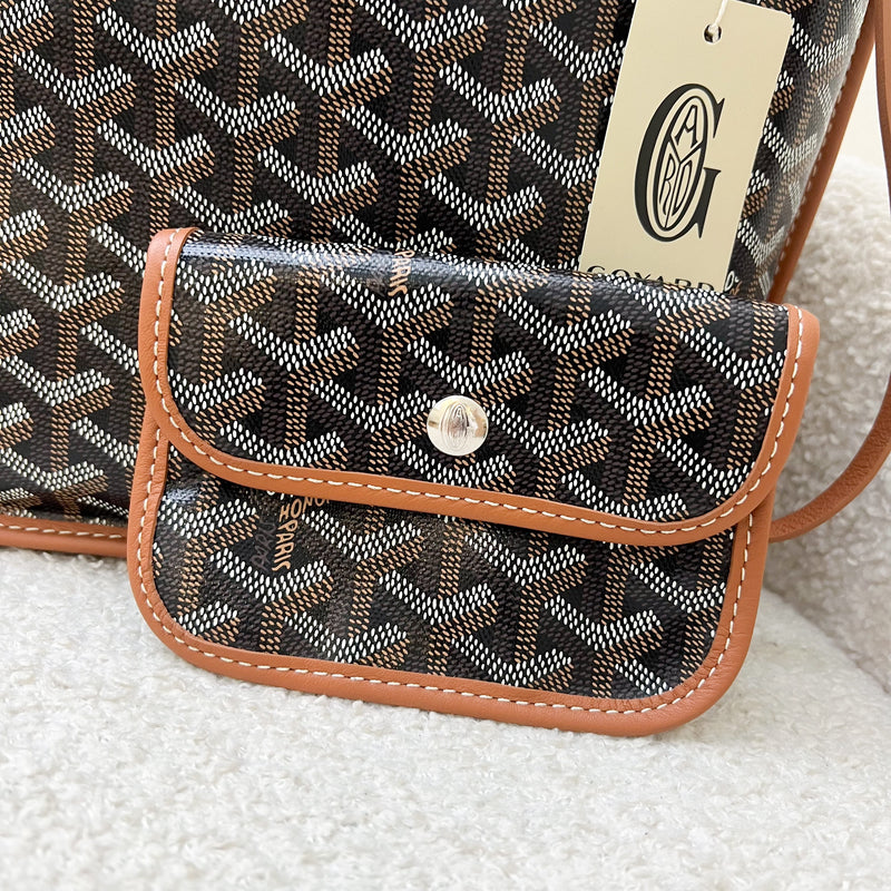 Goyard Mini Anjou Tote Bag in Black Goyardine Canvas with Camel Trim