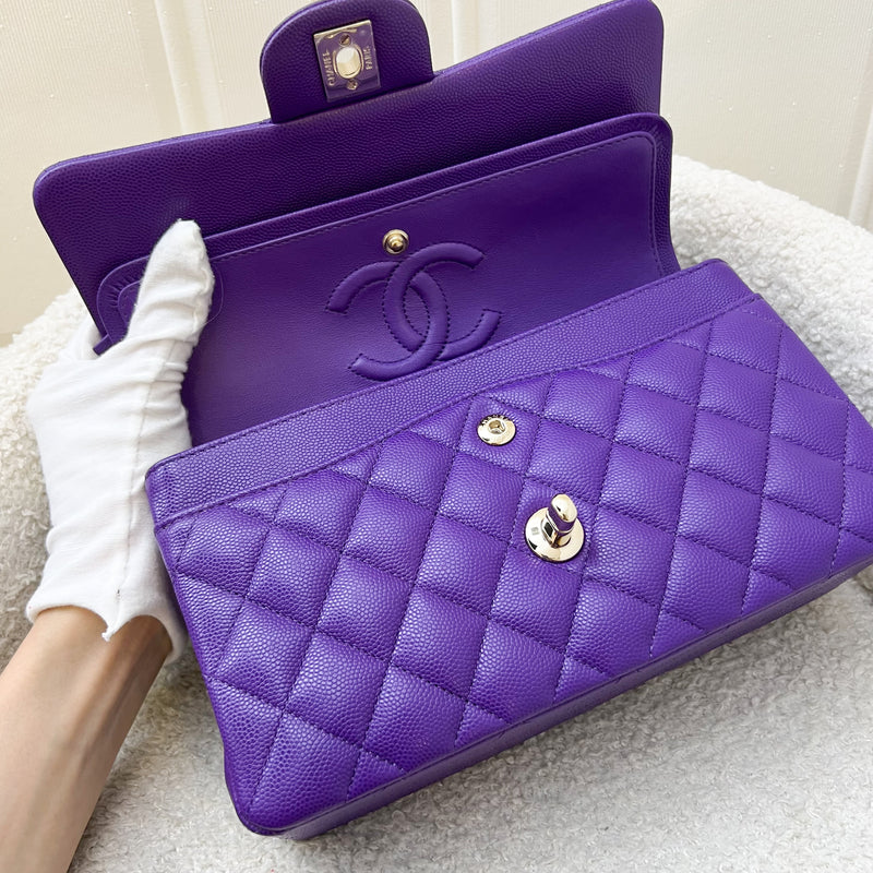 Chanel Small Classic Flap CF in 22A Dark Purple Caviar and LGHW