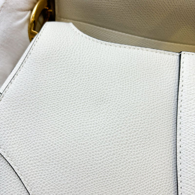 Dior Medium Saddle Bag in White Grained Calfskin and AGHW + Guitar Strap