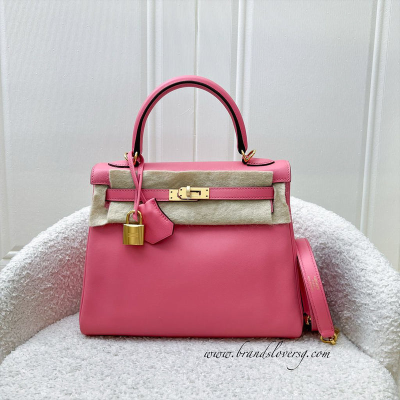 Hermes Kelly 25 in Rose Azalee Swift Leather and GHW