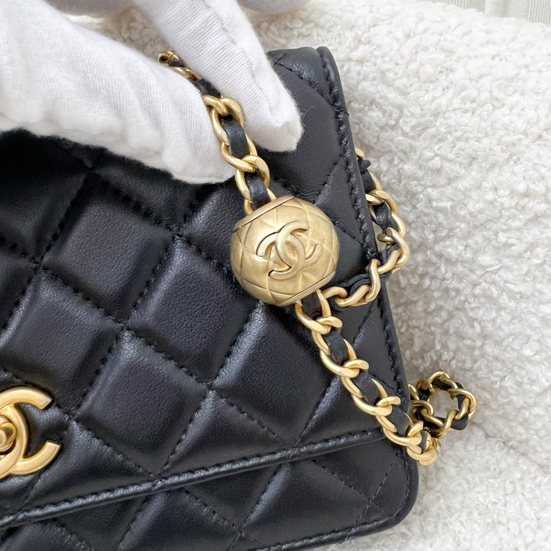 Chanel Pearl Crush Wallet on Chain WOC in 23K Black Stiff Lambskin and AGHW