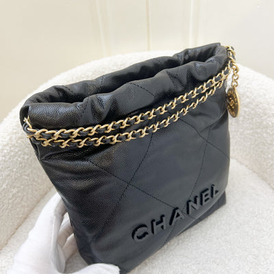 Chanel 22 So Black Mini Hobo Bag in 23K Black Caviar and GHW