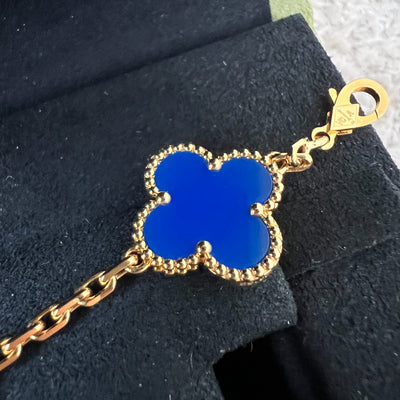 Van Cleef & Arpels VCA Vintage Alhambra 5 Motifs Bracelet with Blue Agate in 18K Yellow Gold