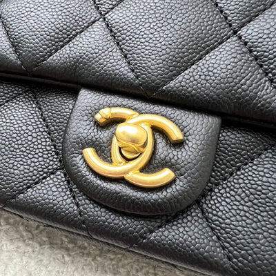 Chanel 24P Heart Adjustable Chain Small / Mini "20cm" Flap Bag in Black Caviar AGHW