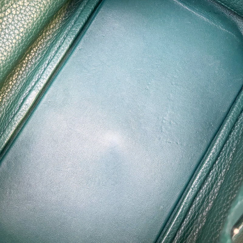 Hermes Lindy 30 in Green (Likely Malachite) Clemence Leather and PHW