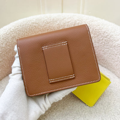 Hermes Roulis Slim Wallet in Gold / Lime Evercolor Leather and GHW