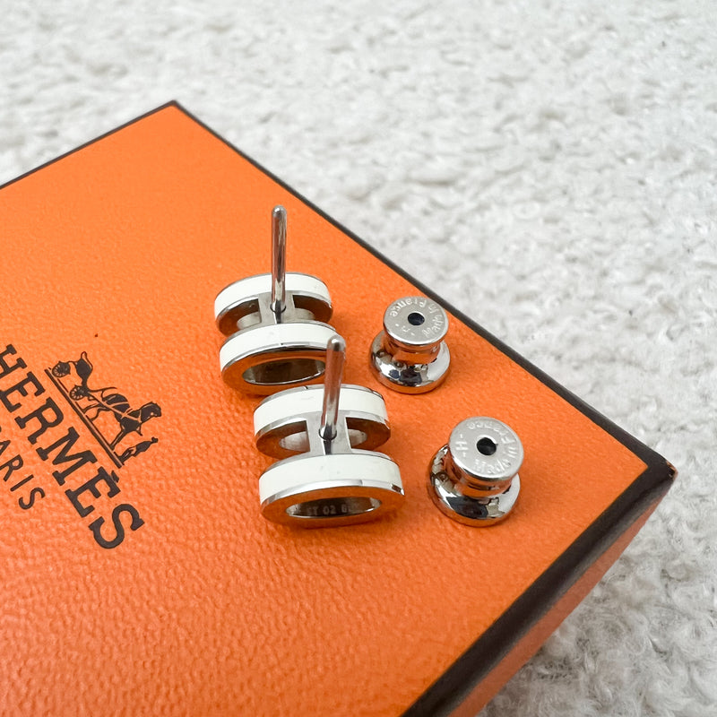 Hermes Mini Pop H Earrings in Blanc Enamel and PHW