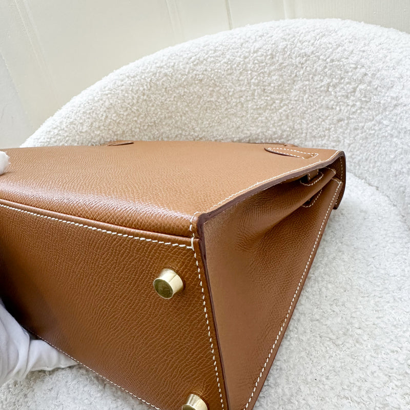 Hermes Vintage Kelly 28 Sellier in Gold Courcheval / Epsom Leather and GHW