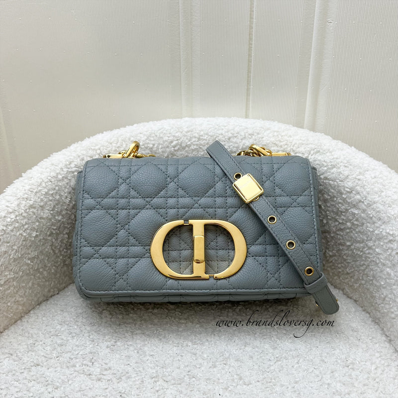 Dior Small Caro Flap in Stone Grey Grained Calfskin and GHW