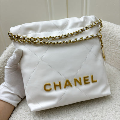 Chanel 22 Mini Hobo Bag in White Shiny Calfskin and GHW