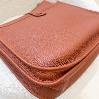 Hermes Evelyne 29 PM in Cuivre Clemence Leather, Capucine/Parme/Rouge Duchess Canvas Strap and PHW