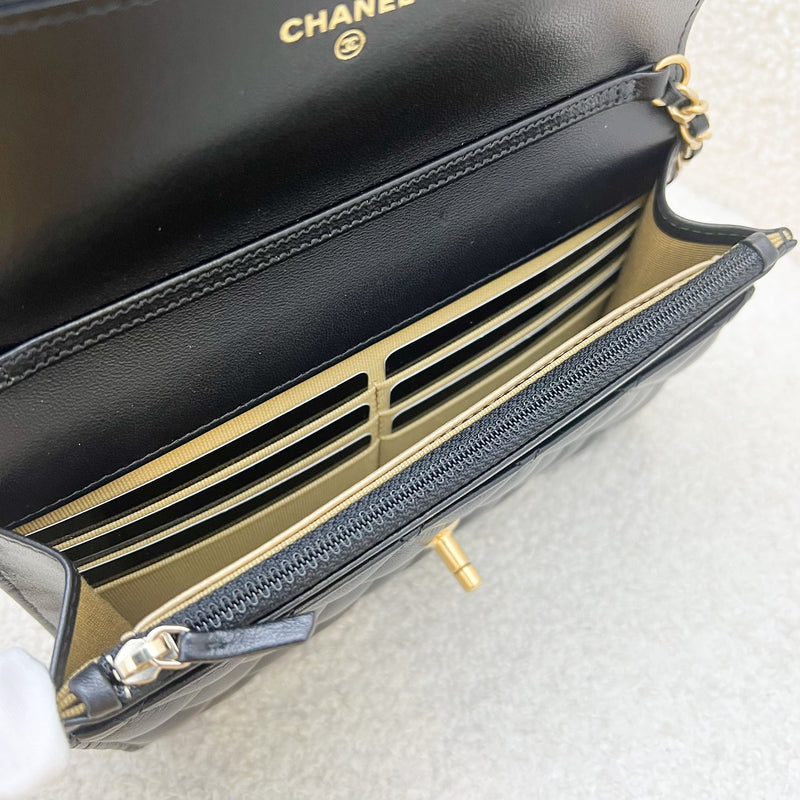 Chanel Pearl Crush Wallet on Chain WOC in Black Lambskin and AGHW