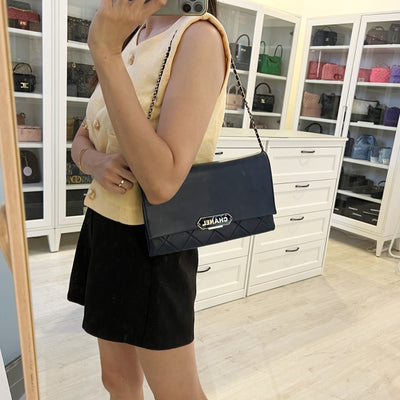 Chanel Seasonal Clutch With Chain in Navy Blue Lambskin and LGHW