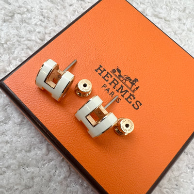 Hermes Pop H Earrings in Blanc White Enamel and GHW