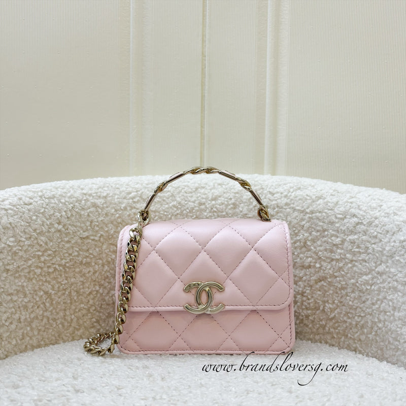 Chanel Seasonal Top Handle Mini Bag / Clutch on Chain in Pink Lambskin and GHW