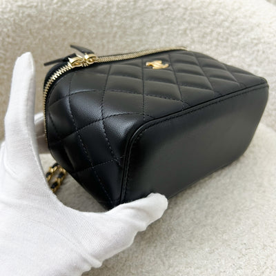 Chanel Pearl Crush Adjustable Chain Small Vanity in Black Lambskin and AGHW (Model: AP2303)