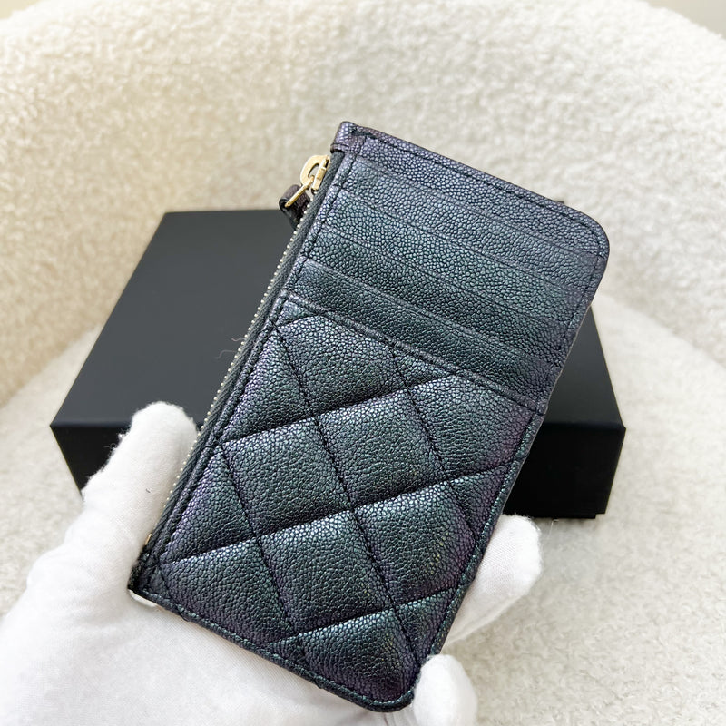 Chanel Flat Zipped External Slots Card holder in Iridescent Black Caviar and LGHW