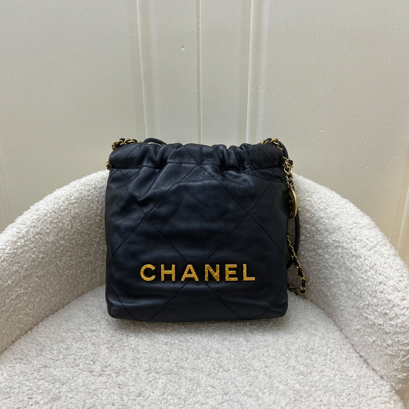 Chanel 22 Mini with Pearls in Black Distressed Calfskin and AGHW