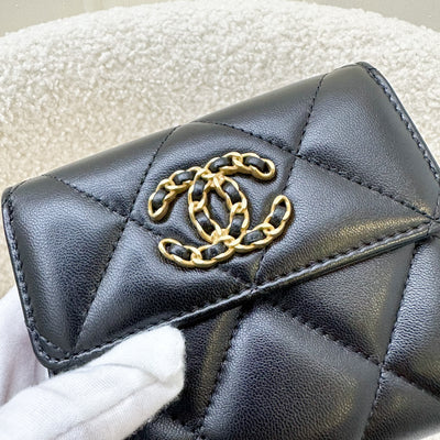 Chanel 19 Compact Trifold Wallet in Black Lambskin and AGHW