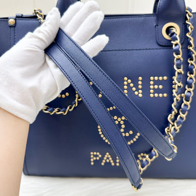 Chanel Small / Medium Deauville Tote in Navy Caviar and AGHW