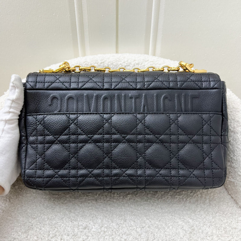 Dior Medium Caro Flap Bag in Black Grained Calfskin and GHW