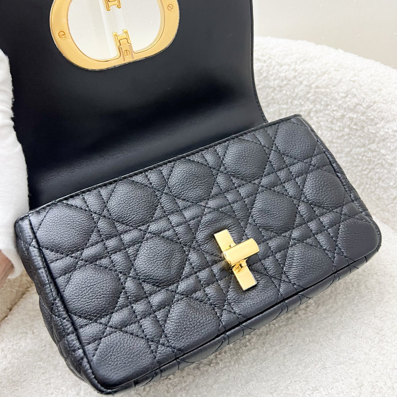 Dior Small Caro Flap Bag in Black Grained Calfskin and GHW