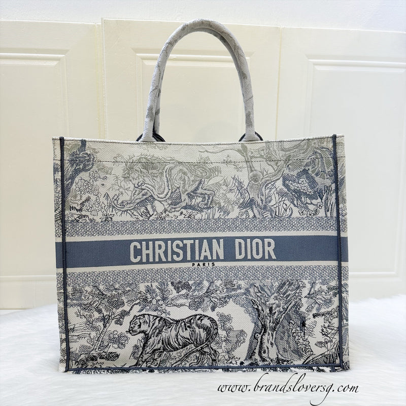 Dior Large Book Tote in Ombre Bluish Grey Toile De Jouy Canvas