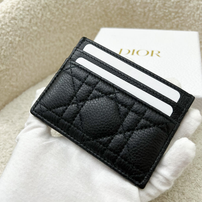 Dior Caro Freesia Card Holder in Black Supple Calfskin and Cannage Lambskin and GHW