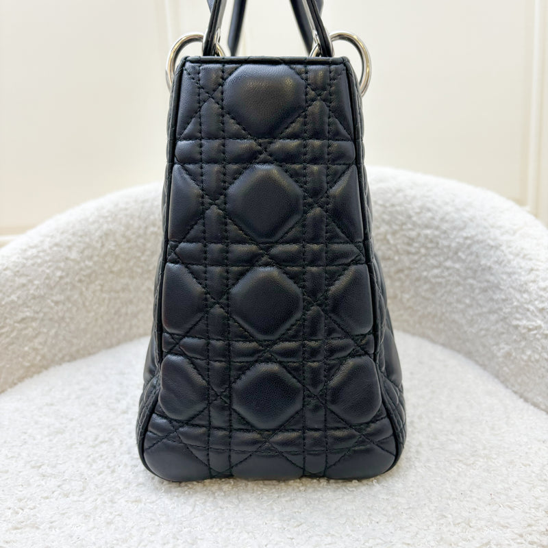 Dior Medium Lady Dior in Black Lambskin and SHW (New Version with Adjustable Strap)