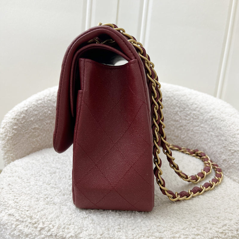 Chanel Classic Jumbo Double Flap in 18C Burgundy Dark Red Iridescent Caviar and AGHW