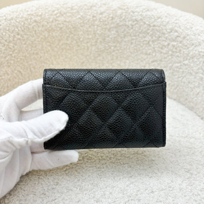 Chanel Classic Snap Card Holder in Black Caviar and SHW