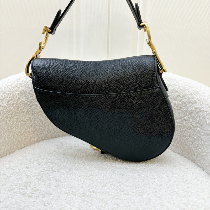 Dior Mini Saddle Bag In Black Grained Calfskin GHW