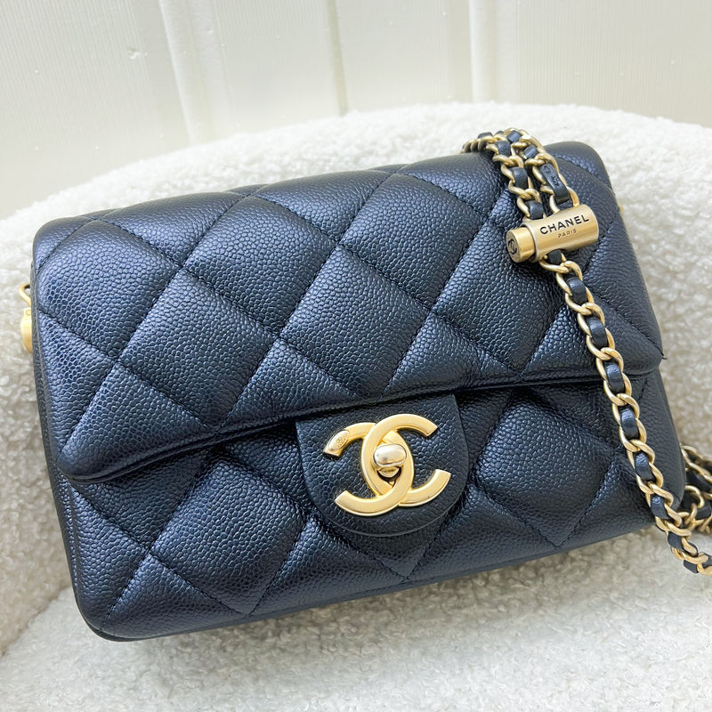Chanel 21K Perfect Mini Flap Bag in Iridescent Black (Midnight) Caviar AGHW