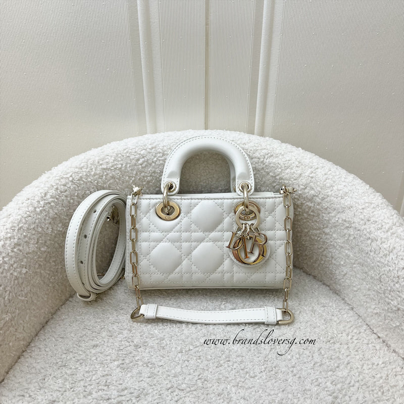 Dior Micro Lady D-Joy Bag in White Cannage Lambskin and LGHW