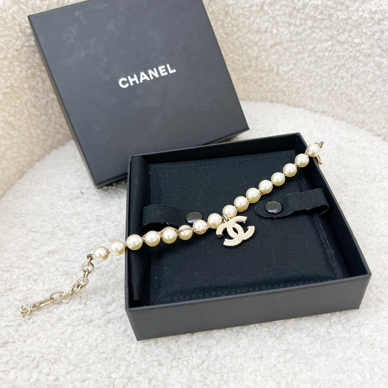 Chanel 19C CC Logo Pearl Bracelet with Crystals in AGHW