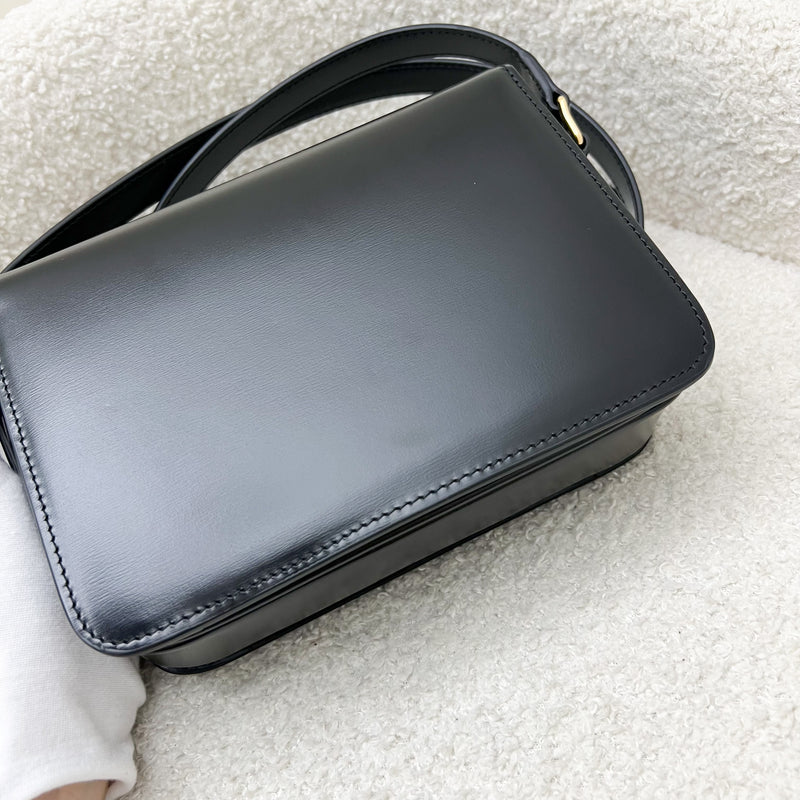 Celine Teen Triomphe Flap Bag in Black Shiny Calfskin and GHW