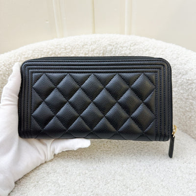 Chanel Boy Zippy Long Wallet in Black Caviar and GHW