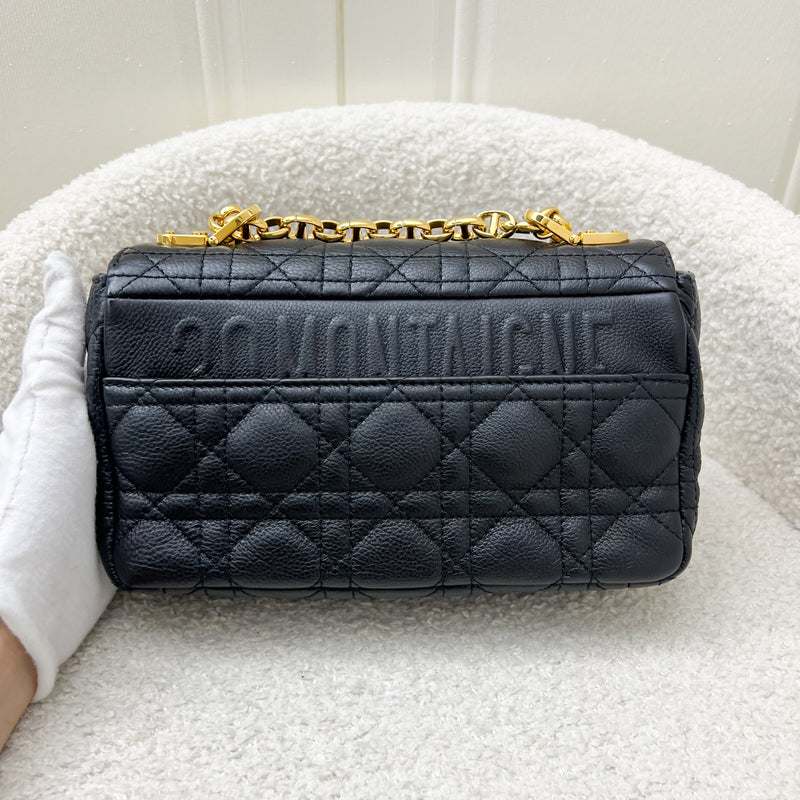 Dior Small Caro Flap Bag in Black Grained Calfskin and GHW