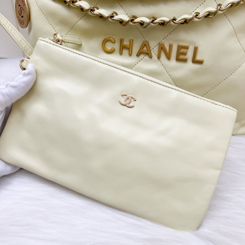 Chanel 22 Small Hobo Handbag in Pale Yellow Calfskin and AGHW