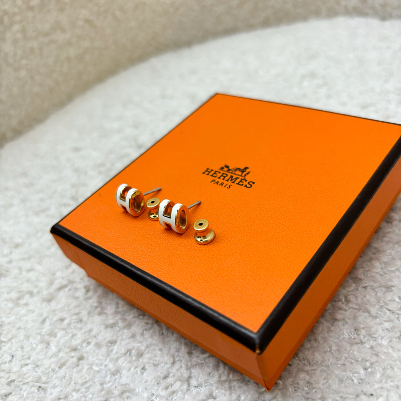 Hermes Mini Pop H Earrings in Blanc Enamel RGHW