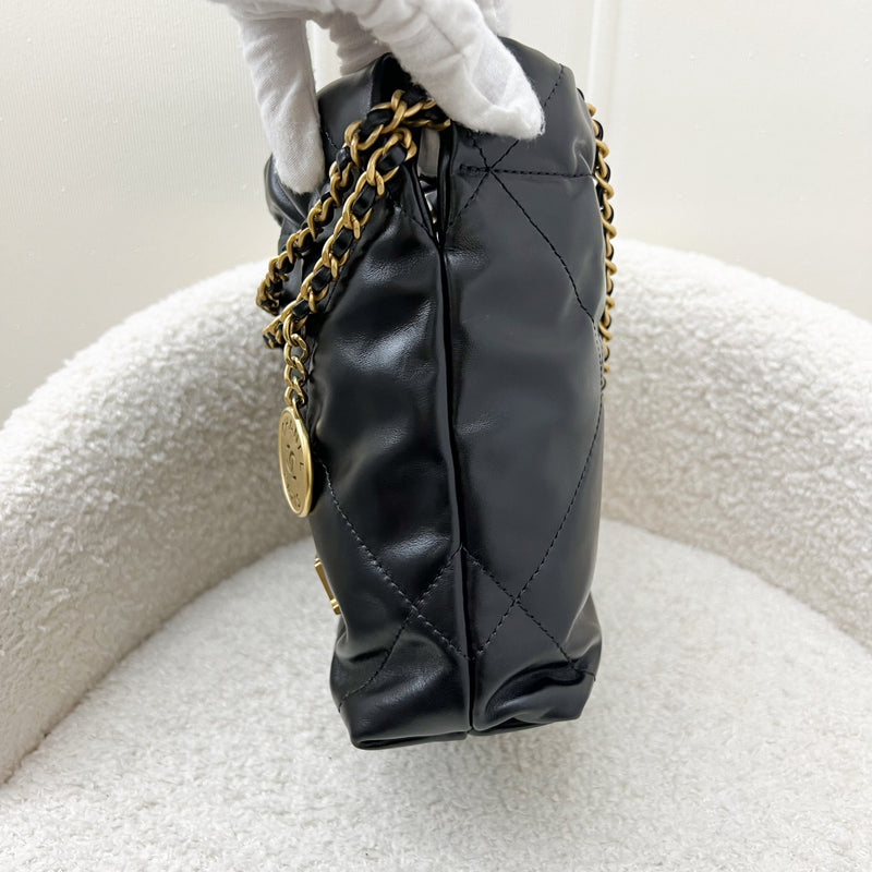 Chanel 22 Mini Hobo Handbag in Black Shiny Calfskin and AGHW