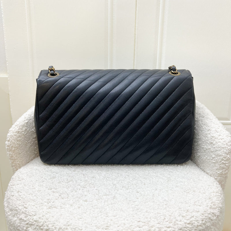 Chanel Seasonal Large Flap in Diagonal Quilted Black Grained Calfskin and AGHW