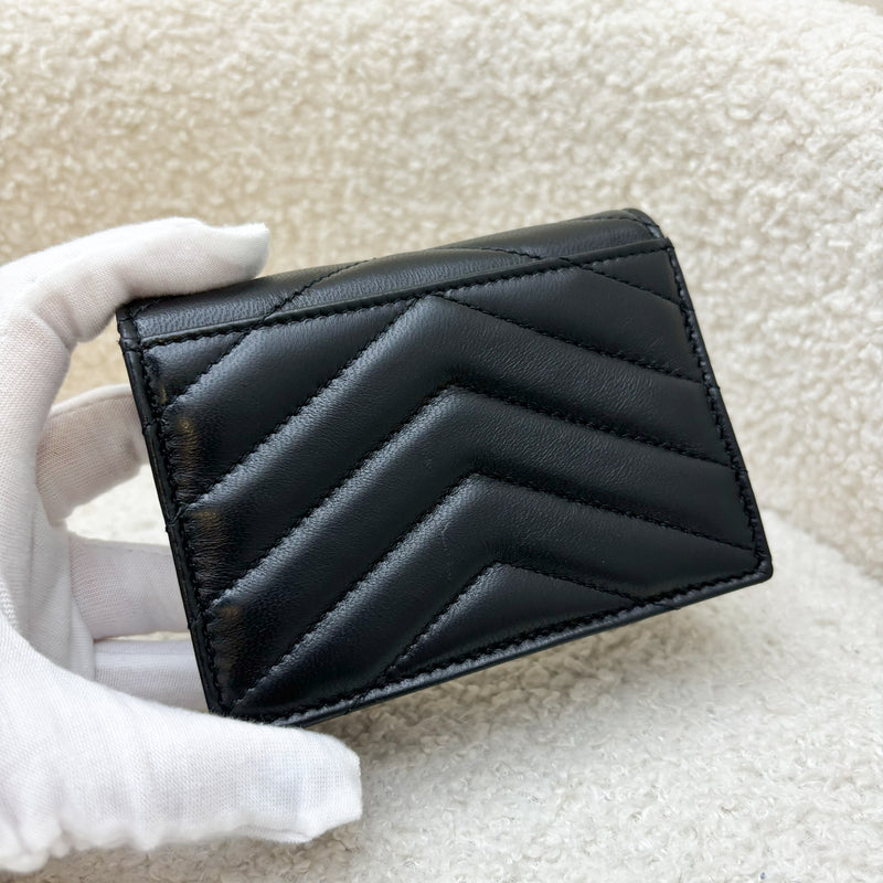 Saint Laurent Cassandre Metelasse Flap Card Case in Black Lambskin and GHW