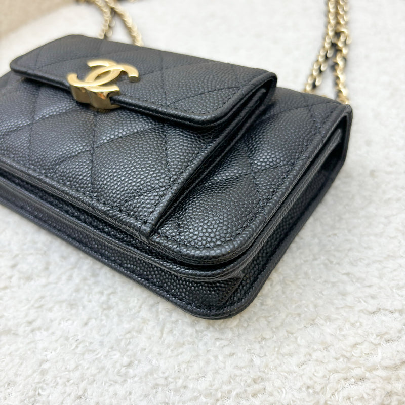 Chanel Seasonal 22A Mini Wallet on Chain WOC in Black Caviar GHW