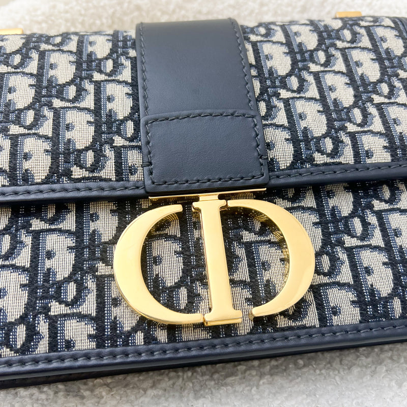 Dior 30 Montaigne Flap Bag in Dark Blue Oblique Canvas GHW