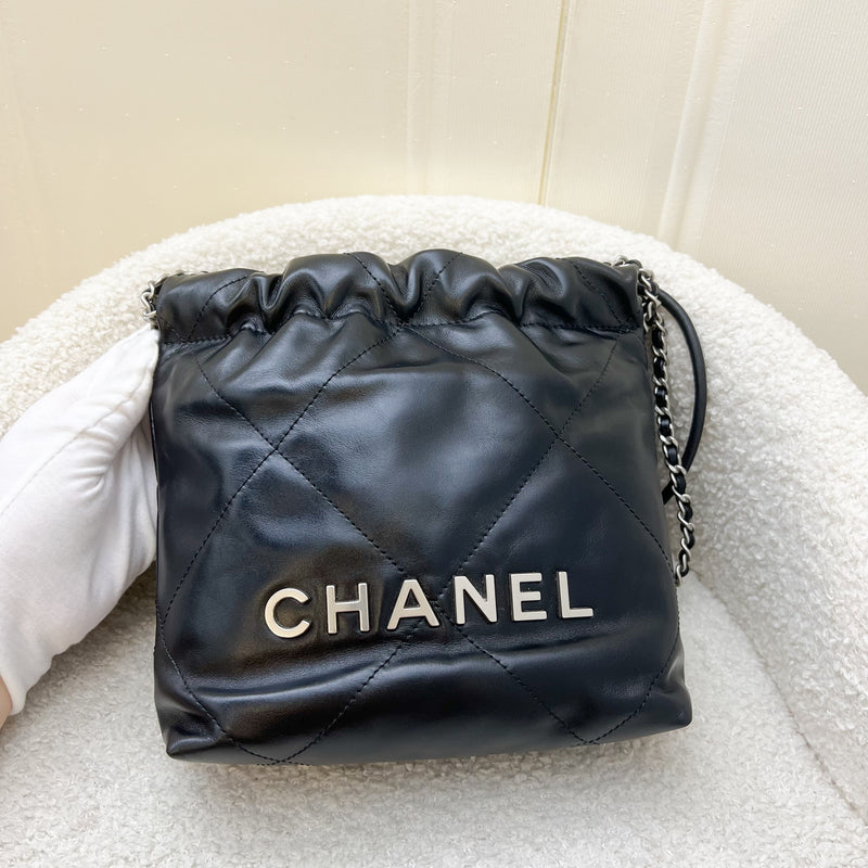 Chanel 22 Mini Hobo Handbag in Black Shiny Calfskin and SHW